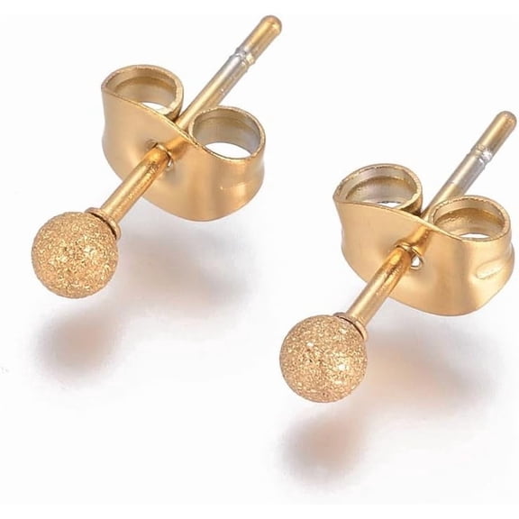 3 Pair 304 Stainless Steel Stud Earrings Golden Ball Stud Earrings Textured Earrings with Earring Backs