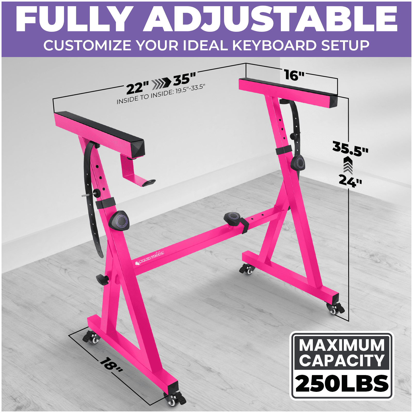 Liquid Stands Piano Keyboard Stand w/ Wheels - Z Style Adjustable and Portable Heavy Duty Music Stand for Kids and Adults - Fits 54-88 Key Electric Pianos - Sturdy Rolling Musical Keyboard Stand Pink
