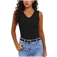 thumbnail image 3 of Craaazy Womens Summer Tops, Solid Color V Neck Sleeveless Ribbed Tank Top, Fitted Plus Size Blouse with Lace Detail for Work, Going Out, Holiday, 3 of 9