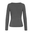 thumbnail image 4 of Arlun,Womens Plain Wrap Stretchy Tight T Shirts Sexy Deep V-Neck Long Sleeve Solid Color Simple Tops Women's Ruched Slim Fit Fall Thin Tshirts Grey M, 4 of 4