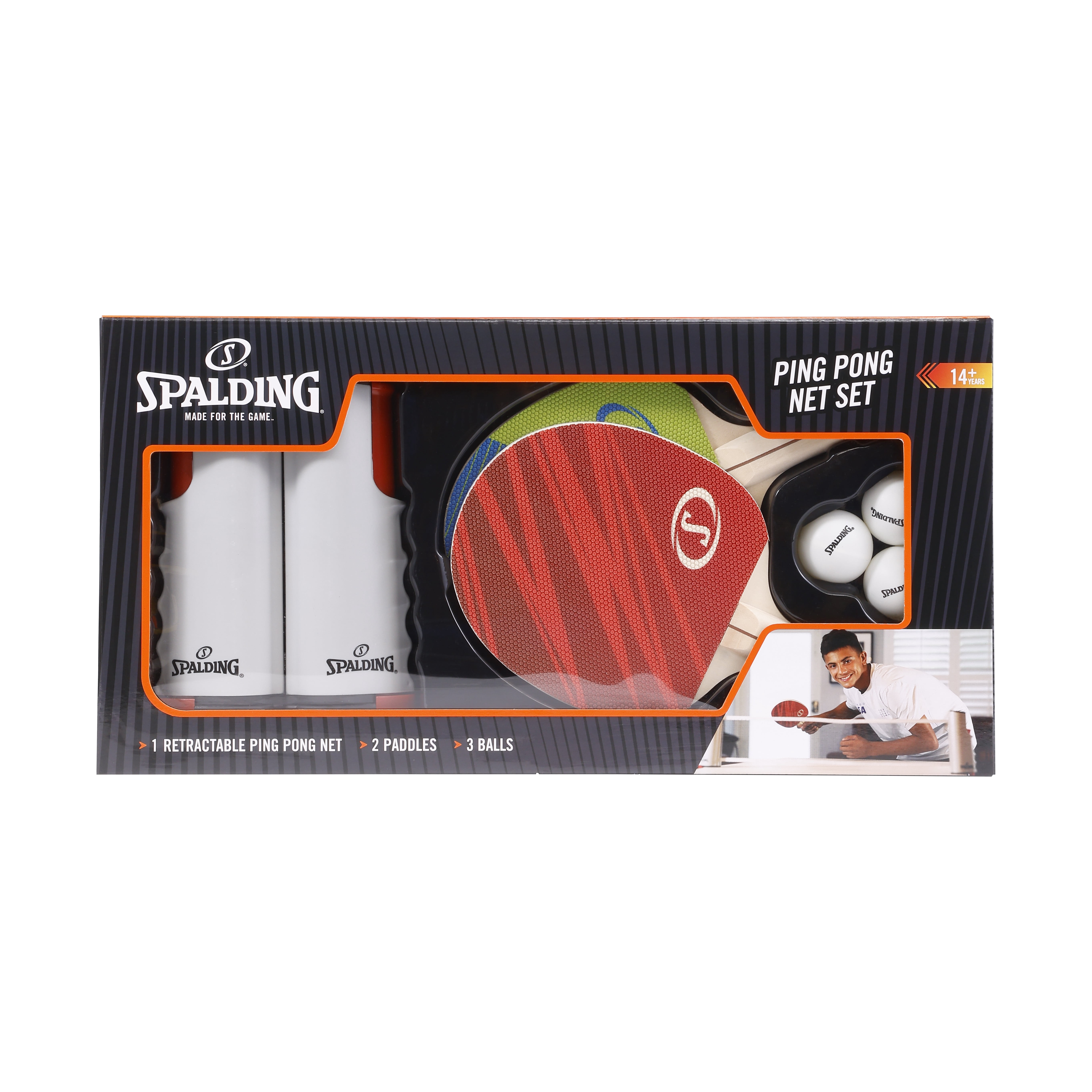 Spalding Ping Pong Net Set – Expandable Net, 2 Paddles, 3 Balls, Adjustable for Most Tables, Indoor & Outdoor Table Tennis Set, Portable Ping Pong Equipment