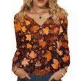 thumbnail image 3 of Kixjoy Orange Womens V Neck Shirt Long Sleeve Plus Size Button Down Shirt Winter Casual Lightweight Tunic Top Trendy Travel Floral Print Outfits for Women, Orange M, 3 of 4