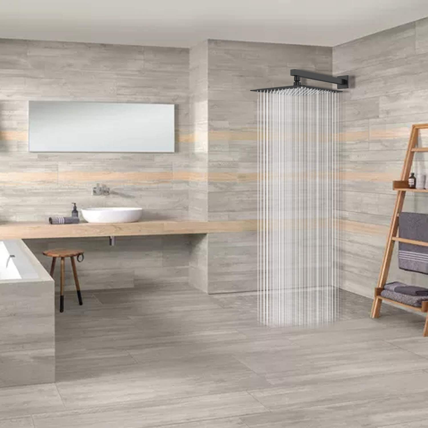 High Pressure Shower Head Square Black Shower Head 16 Inch Large