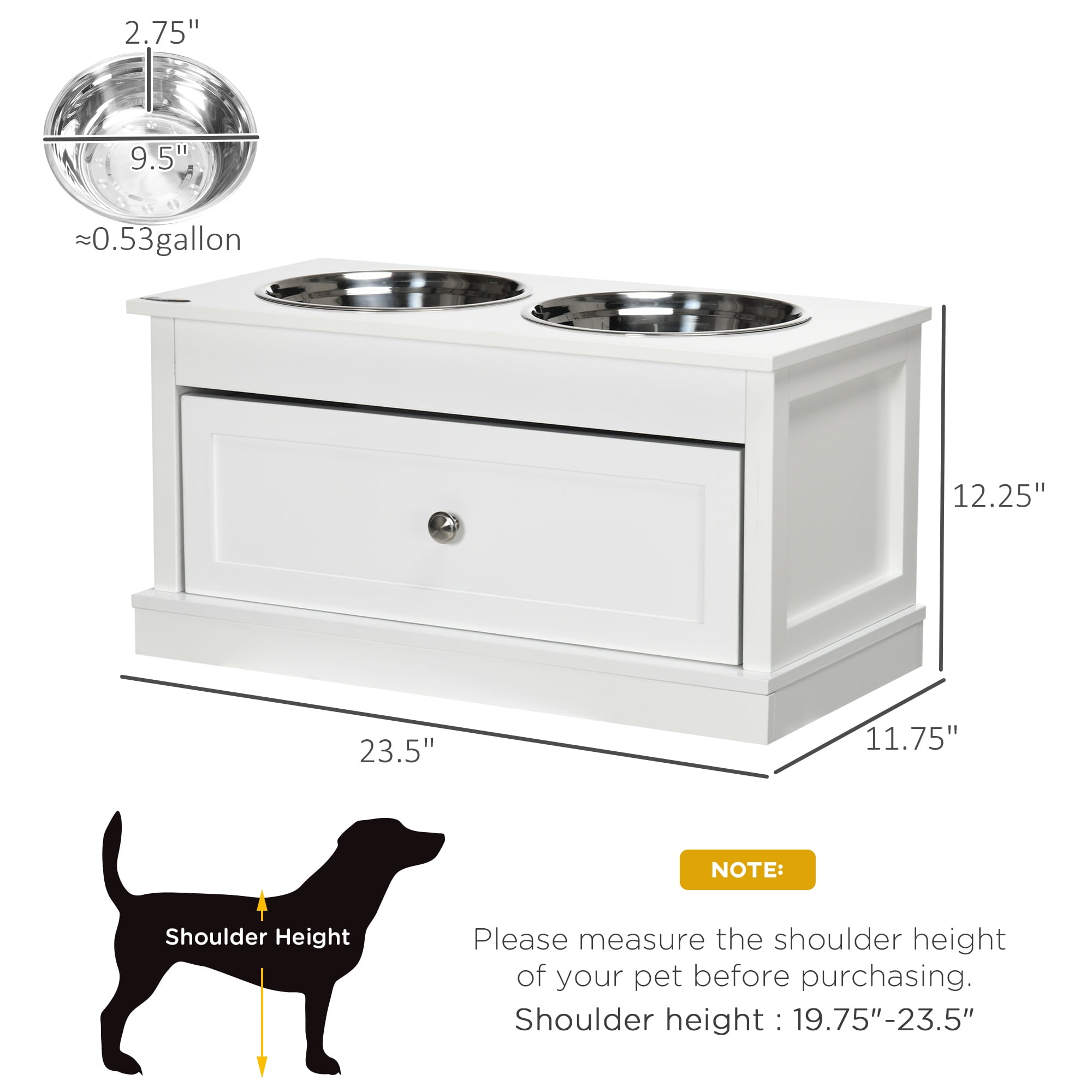 Pet Supplies : PawHut Large Elevated Dog Bowls with Storage Drawer