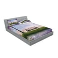 thumbnail image 2 of Ambesonne Nature Fitted Sheet & Pillow Sham Set, Bench Flowing River Moon, Full, Multicolor, 2 of 2