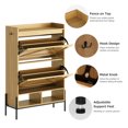 thumbnail image 6 of WhizMax Shoe Storage Cabinet with 2 Flip-up Drawers, Hidden Shoe Cabinet with Open Storage, Shoe Organizer Cabinet for Entryway, Hallway, Bedroom, Oak Color, 6 of 8