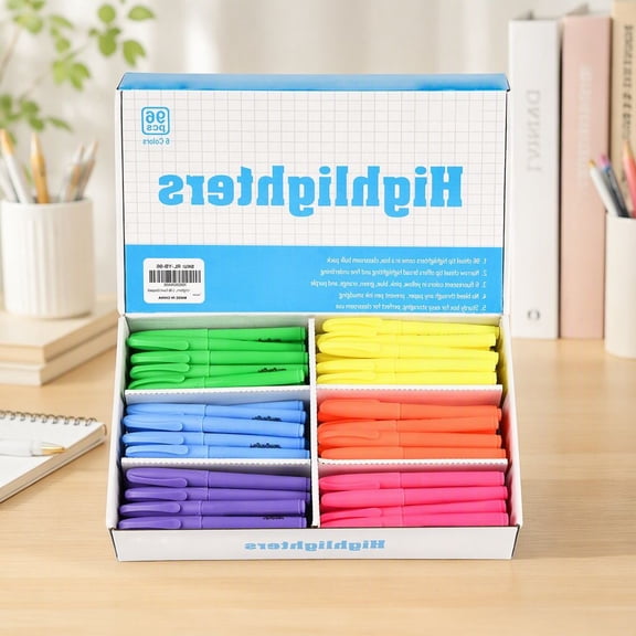 96 Count Chisel Tip Highlighters, Assorted Fluorescent Colors, Bulk Pack for and Office, Broad Highlighting and Fine Underlining