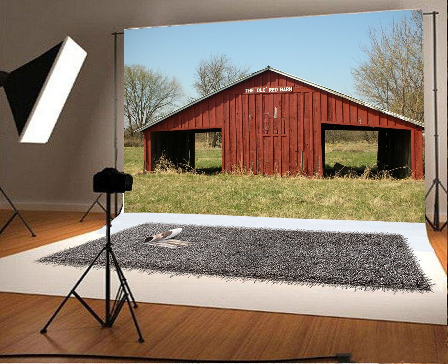 MOHome Polyster 7x5ft Old Red Barn Backdrop Nature Outdoor Trees Green