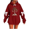 thumbnail image 2 of HongQid Women's Hoodies Oversized Long Sleeve Hooded Sweatshirts Christmas Graphic Drop Shoulder Bow Trim Print Pullover Tops, 2 of 4