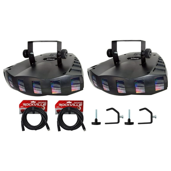 2 Chauvet DJ DERBY X DMX-512 Multi Colored Derby Club Light Effect Cables Clamps