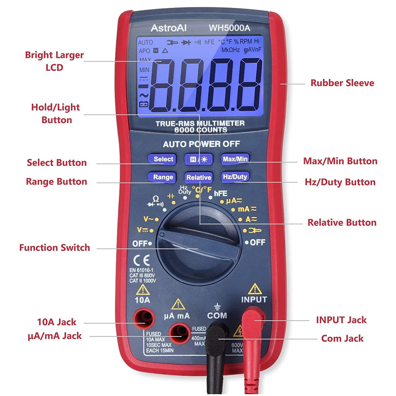 Digital Multimeter, AstroAI TRMS 6000 Counts Electrical Tester, Large Screen, Accurately Measures