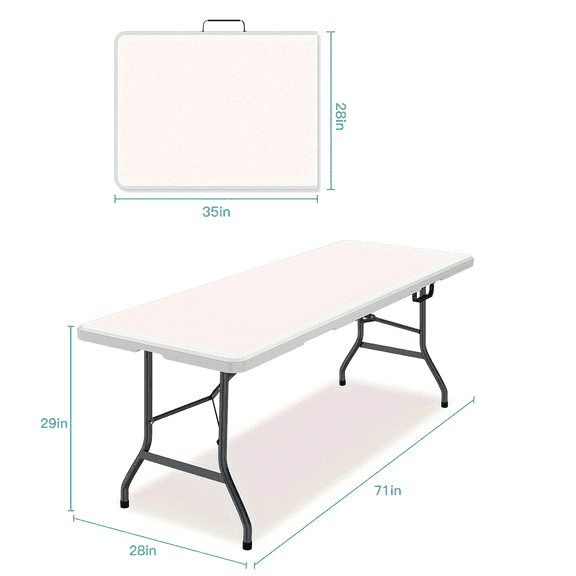 6 Foot Fold-in-Half Table With Curve Legs, White