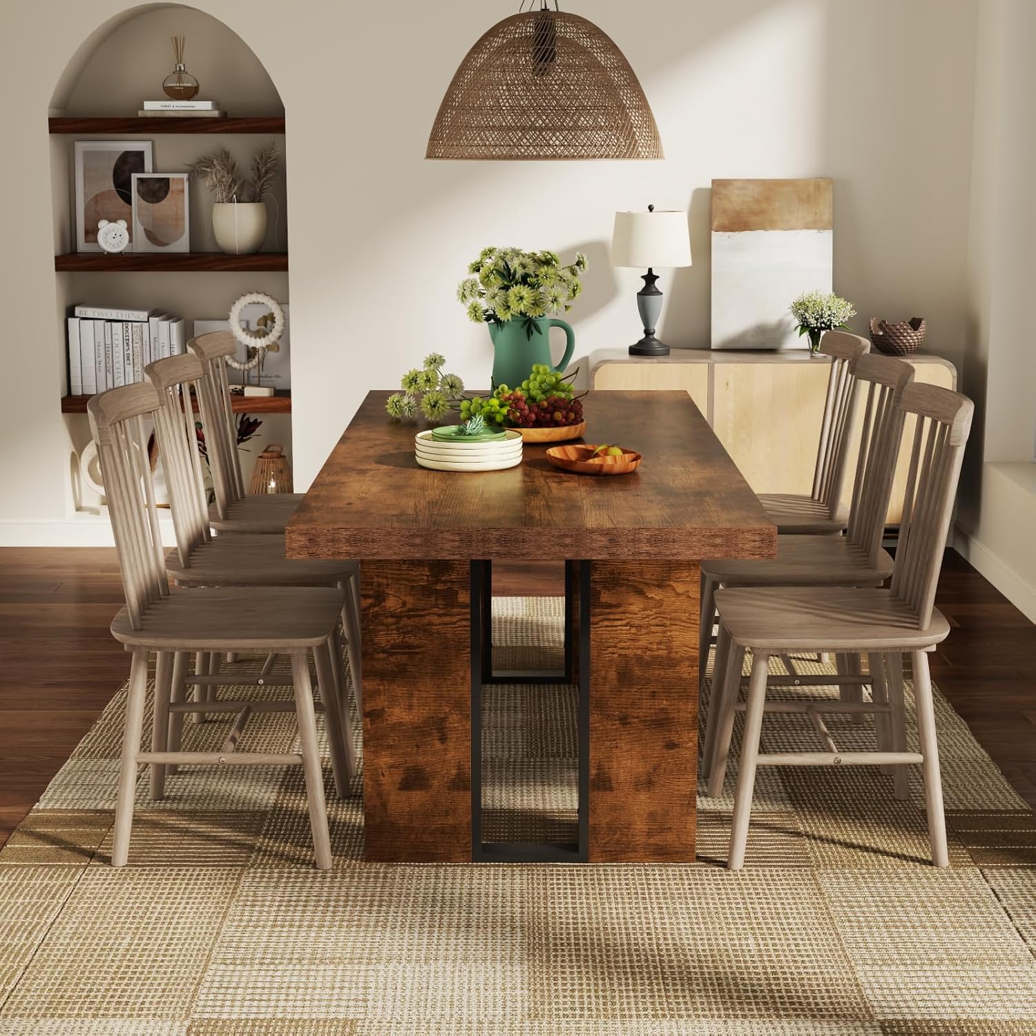 71" Rustic Farmhouse Dining Table for 6-8 People, Rectangular Thick Wood Kitchen Table with Heavy Duty Legs, Large Dinner Table for Dining Room, Kitchen, or Home (Rustic Finish)