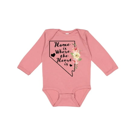 

Inktastic Nevada Home is Where the Heart is with Watercolor Floral Gift Baby Boy or Baby Girl Long Sleeve Bodysuit