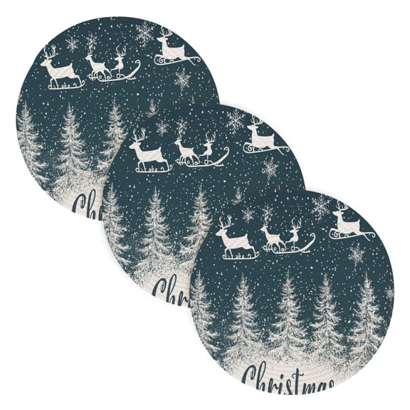 BZSMCE Mats for Pots,Pans Place Reindeer and Snowflake Simple Style Pattern Pot Mats