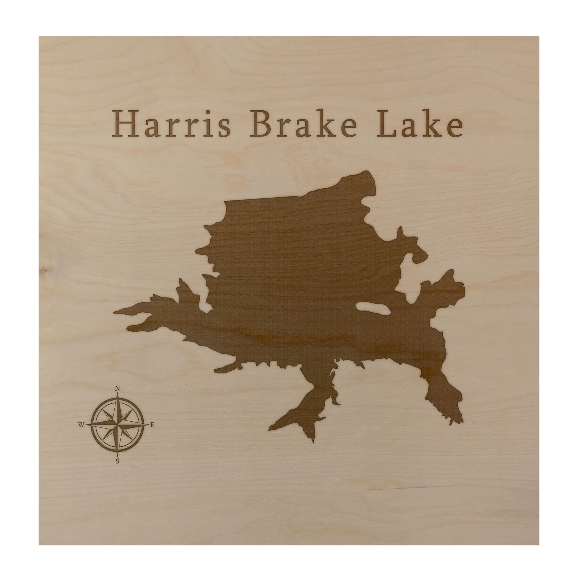 Harris Brake Lake Map 24x24" Wood Wall Art Office Decor Gift Engraved