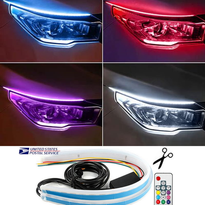 2× RGB LED Car Styling Daytime Running Light Strip For Headlight Accessories