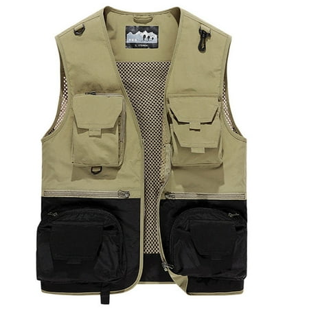 SSAAVKUY Men s Vest Multi-Pocket Fishing Vest Breathable Outdoor Work Vest with Mesh Panels for Hunting Camping Hiking Khaki 14