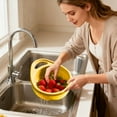 thumbnail image 4 of 2-Layer Kitchen Colander,Small Colander Set for Washing Fruits and Vegetables, Strainer Bowls for Kitchen Sink,Fruit Bowl,Food Storage Container Basin,Yellow, 4 of 5