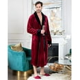 thumbnail image 6 of Lotus Linen Shawl Plush Robe for Men - Long Soft Fleece Bathrobe, Burgundy Black S/M, 6 of 6