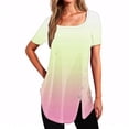 thumbnail image 1 of Plebaso Chemises d'Été pour Femmes Manches Courtes Tunique Dégradée Col Carré Blouses Amples Habillées avec Fente, 1 of 4