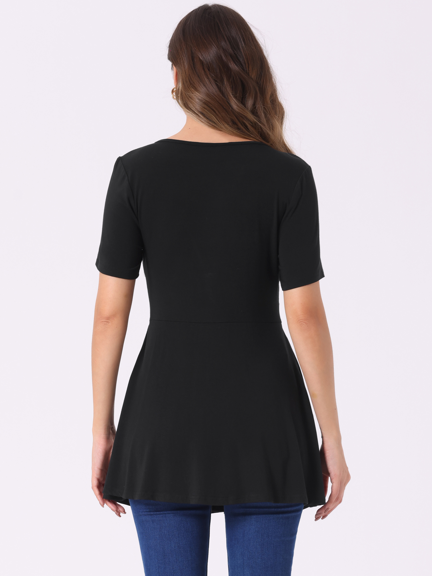 DARING DIVA Women's Knotted V Neck Blouse Summer Short Sleeve Tunic Tops Black XS