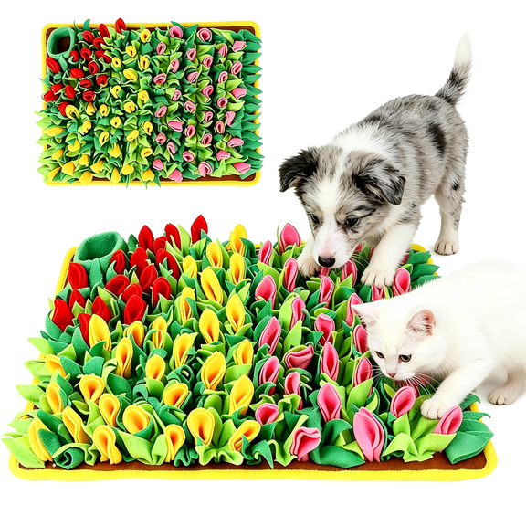 CYFW Snuffle Mat 23.62’’×15.75’’ for Small & Medium Dogs,Slow Feeding Puzzle Sniff Mat for Cats Rabbits,Mentally Stimulating Scent Training,Portable Durable Pet Food Mat (Tulip Style)