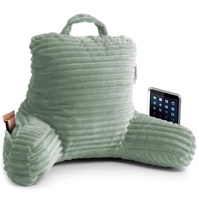 Nestl Almohada de Lectura para Niños y Adolescentes, Pequeña con Respaldo Brazos, Descanso Cama Memory Foam Triturada, Color Verde Salvia.