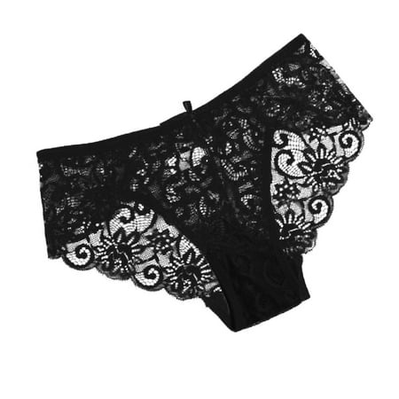 

KDDYLITQ Women Lace Sexy Underwear Breathable Mid Rise Seamless Briefs Panty Black S
