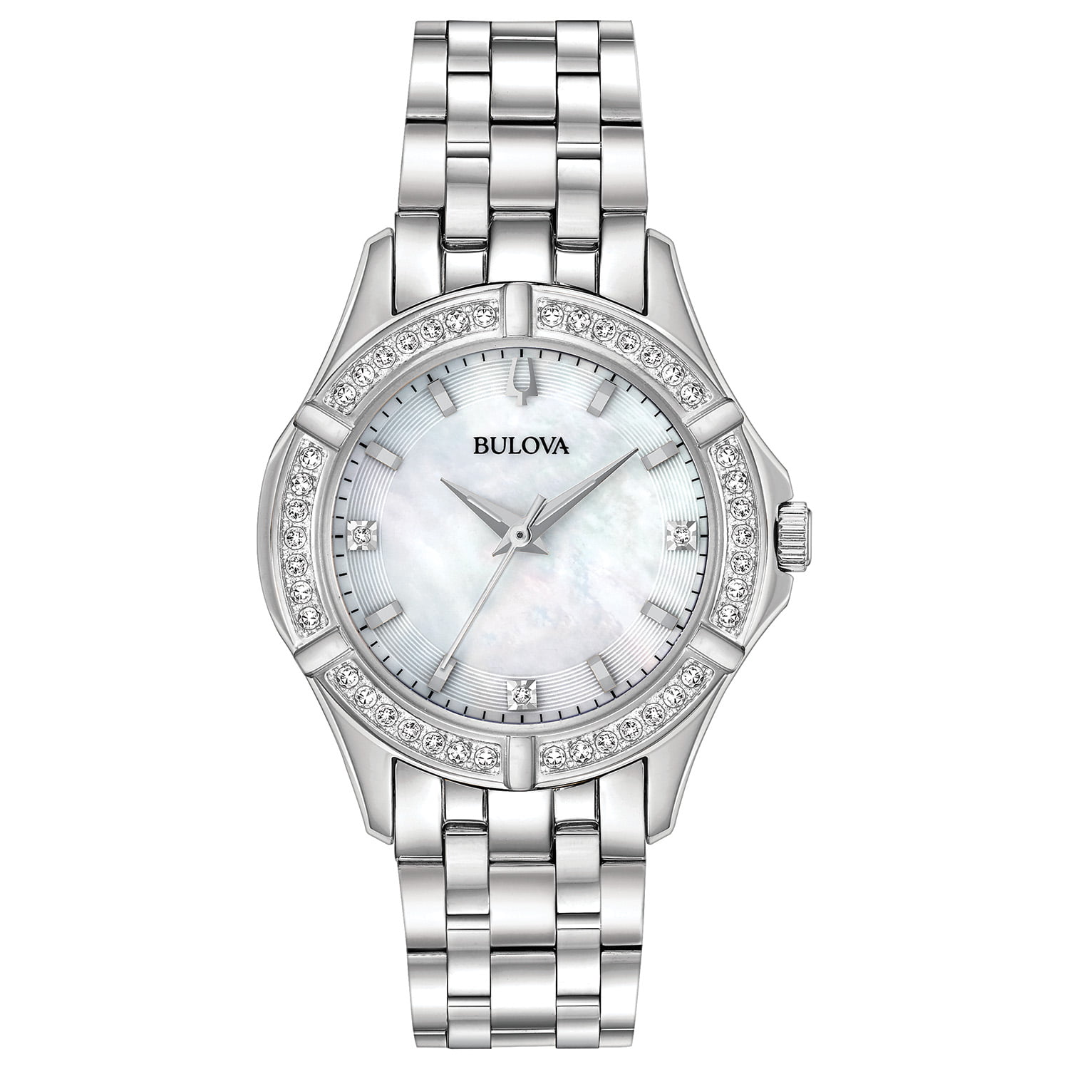 Bulova Women's Silver Tone Watch with Diamond Accent Mother of Pearl