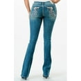 thumbnail image 3 of Grace in LA Women's Floral Stars Feathers Embroidered Stretch Bootcut Jeans (25, Blue), 3 of 3