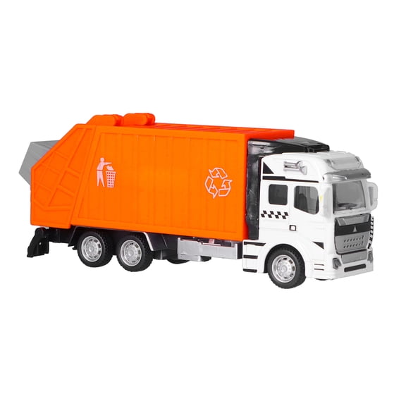 BIMZUC 1:48 Scale Pull Back Garbage Truck Toy for Boys, Alloy Plastic Trash Delivery Vehicle Model, Engineering Construction Decoration Toy Car, Orange (10.24 inches / 26.0 cm)