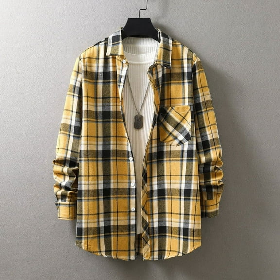 Aloohaidyvio George Men's Flannel Shirts Long Sleeve Button Down Plaid Shirt Lightweight Shirt Jacket