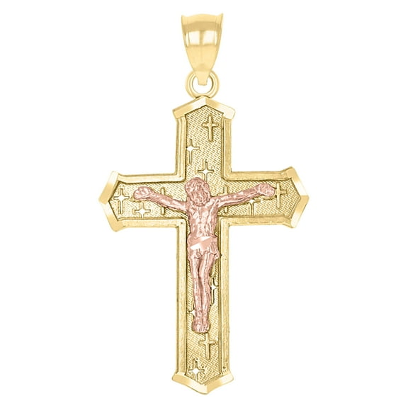 10kt Real Two-Tone Gold Unisex Crucifix Cross Religious Charm Pendant