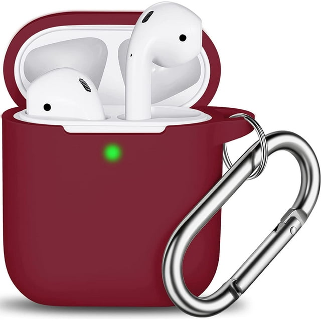 AirPods Case Cover , Soft Silicone Protective Cover with Keychain for Women Men Compatible with Apple AirPods 2nd 1st Generation Charging Case, Front LED Visible-Wine red