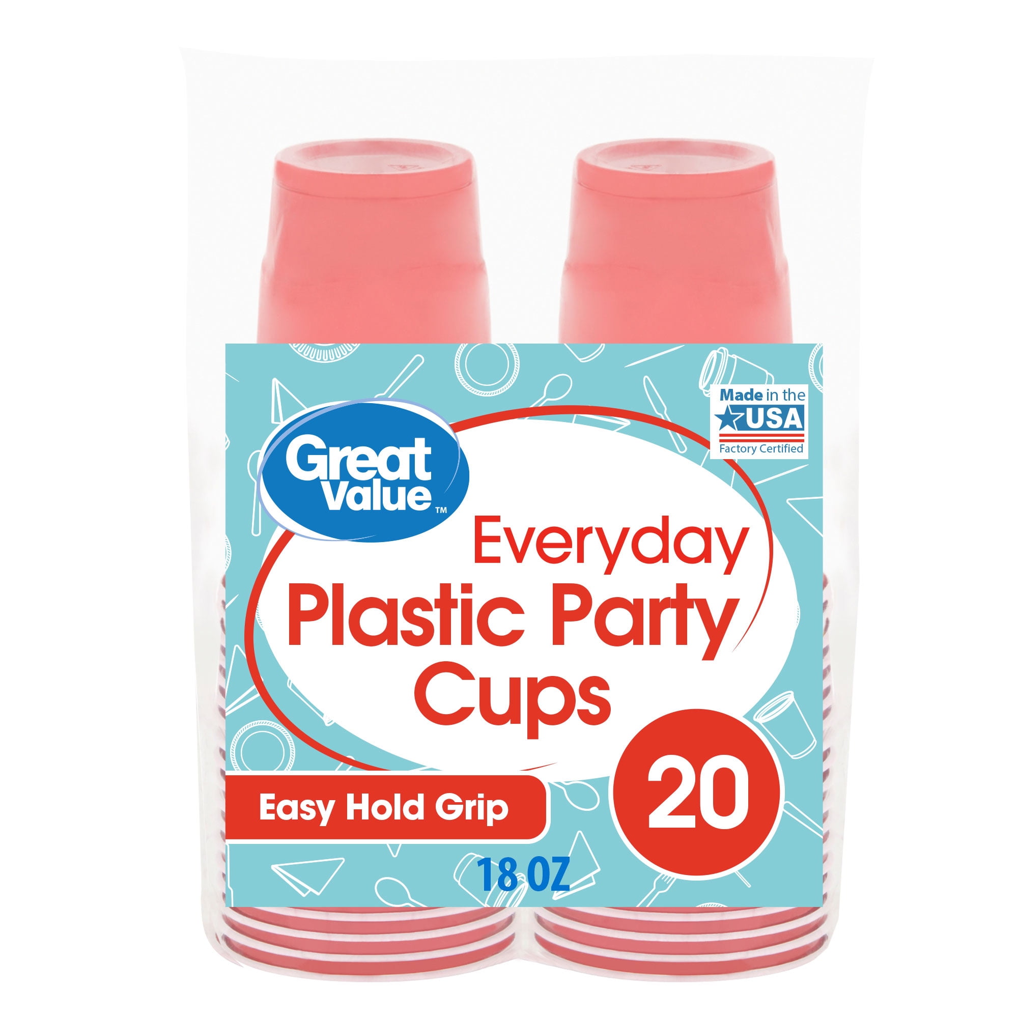 Great Value Plastic Party Cups, 18 oz, 20 Count