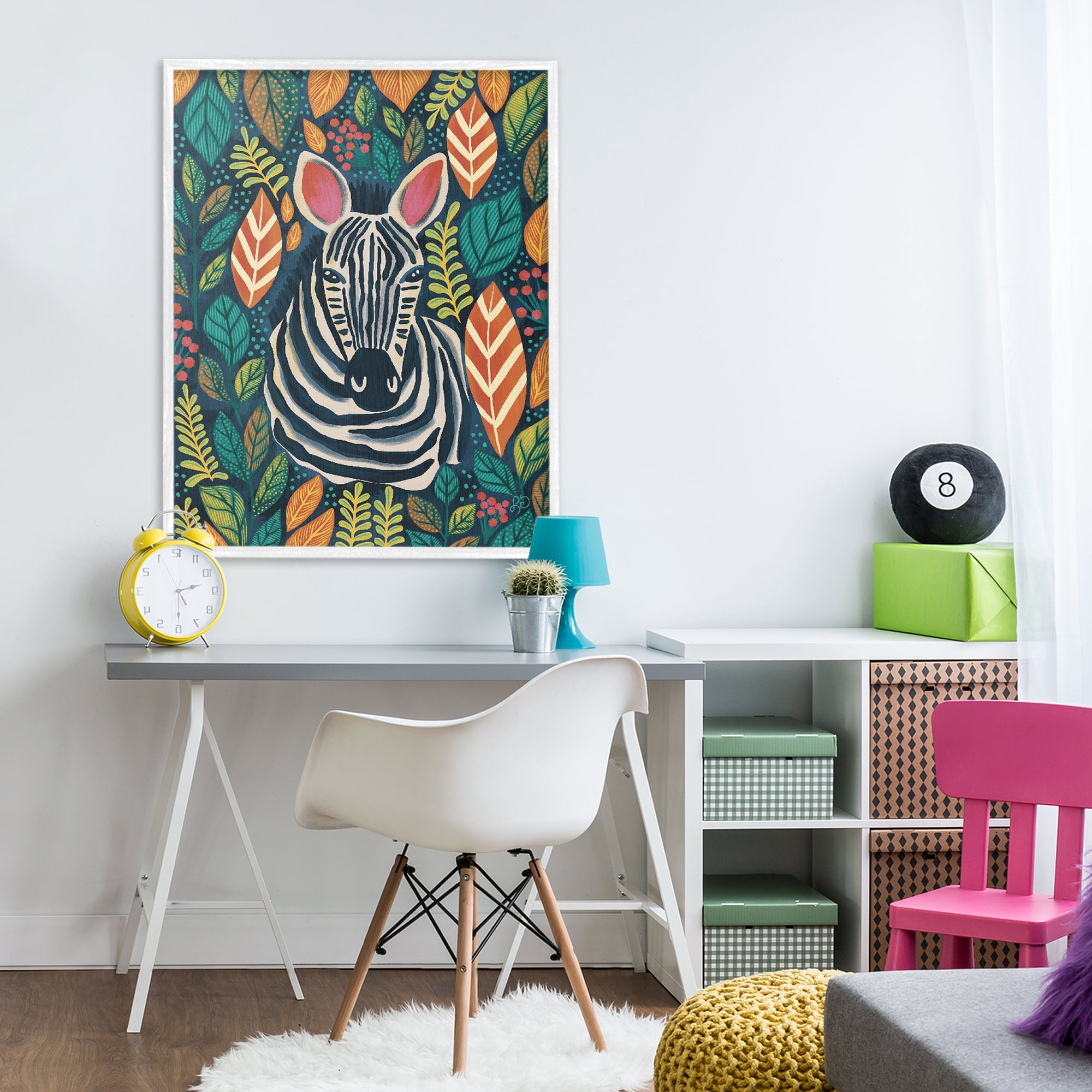 Stupell Industries Exotic Leaf Pattern Zebra White Framed Giclee Art, design by Lisa R Dumm