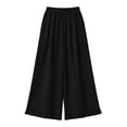 thumbnail image 6 of hlysgo Womens Linen Palazzo Pants Ruffle Wide Leg Cropped Flowy Casual Loose Fit Summer Beach Trousers with Pockets Black,L, 6 of 6