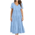 thumbnail image 2 of Aimik Women's Casual V-Neck Tiered Midi Dress Short Sleeve Plaid Loose Flowy Summer Beach Dress Summer Dresses for Women, 2 of 6