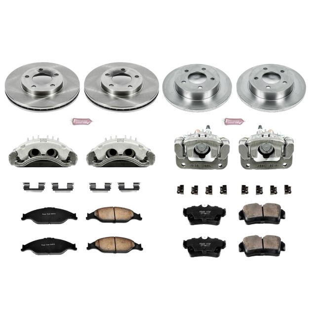 PowerStop Front and Rear Stock Replacement Brake Pad and Rotor Kit with Calipers Fits: FORD Select Models KCOE1302