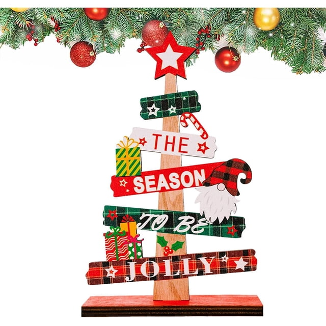 Decoración de escritorio navideña roja: adornos navideños en forma de árbol de madera, regalos navideños para amigos, familiares, colegas, familiares, etc.