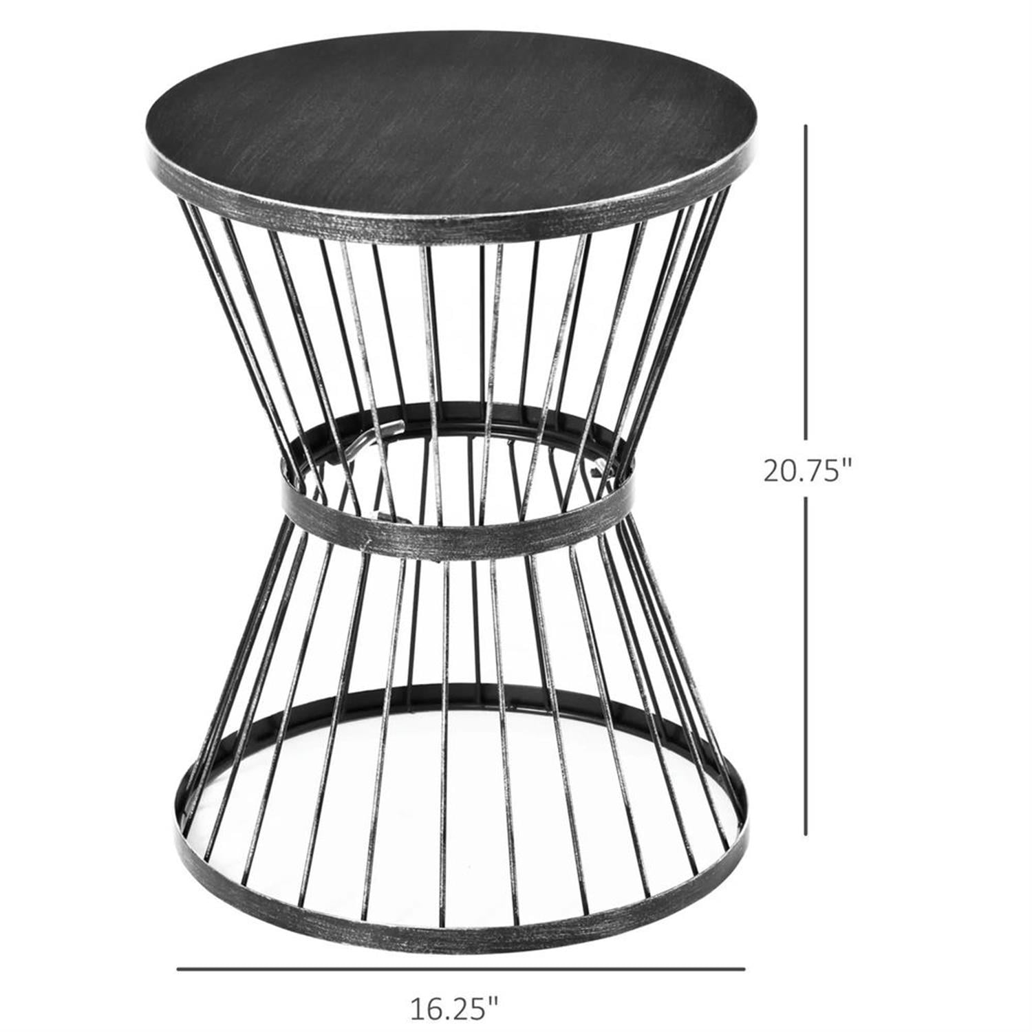 Demi Bonn 15" Steel Outdoor Side Table, Hourglass Design End Table for Patio & Indoor Use, Garden Accent Table, Black