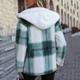 thumbnail image 4 of up to 60% off Gifts Usmixi Hooded Coat for Women Women Fuzzy Fleece Jacket Classic Plaid Print Button Down Hooded Outerwear Loose Long Sleeve Cozy Plush Shacket Coat Winter Hooded Coat, 4 of 6