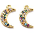 thumbnail image 1 of 5Pcs Moon Brass Cubic Zirconia Charms Jewelry Findings Pendant Ornament with Enamel for Women Elegant Gifts Personalized Jewelry Colorful Golden 13.5x8x2mm Hole: 1mm, 1 of 2