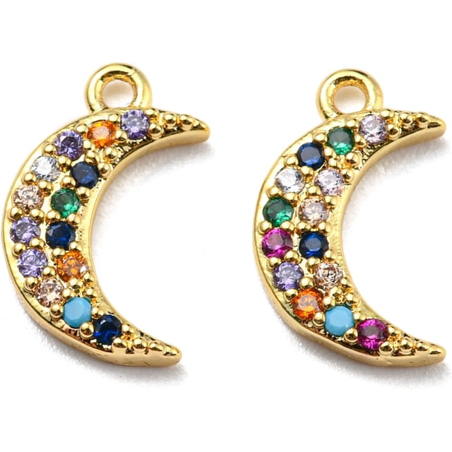 5Pcs Moon Brass Cubic Zirconia Charms Jewelry Findings Pendant Ornament with Enamel for Women Elegant Gifts Personalized Jewelry Colorful Golden 13.5x8x2mm Hole: 1mm