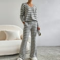 thumbnail image 4 of Women Striped Pajamas Set Long Sleeve Knit Loungewear Soft Stretch Sleepwear 2 Piece Lounge Set V Neck Nightwear Pjs, 4 of 5