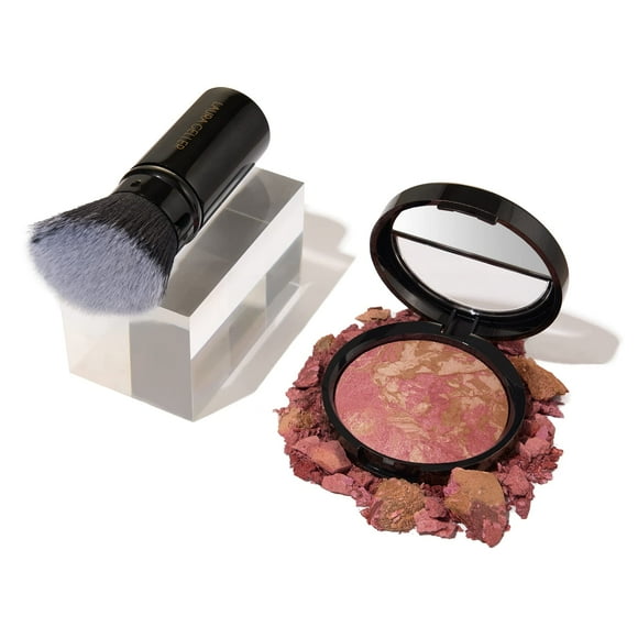 LAURA GELLER NEW YORK Fard à Joues Cuit-N-Bronze 2-en-1 Poudre Bronzante Fard à Joues, Bronze Abricot - Pinceau Kabuki Rétractable Incliné