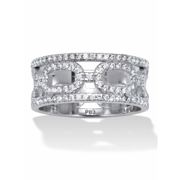 PalmBeach Jewelry 1.00 TCW Round Cubic Zirconia Sterling Silver Cutout Link Ring