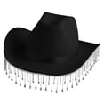 thumbnail image 2 of Vjnyvs Women's Cowboy Hat Set with Bandana and Heart-Shaped Sunglasses, Cowboy Hat Rhinestone Fringe Wide Brim Disco Cowboy Hat Black, 2 of 7