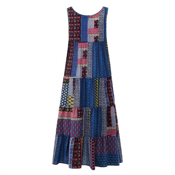 Vestido de chaleco con cuello en O sin mangas para mujer Vestido de tirantes con estampado irregular Vestido suelto informal Ormromra CJWUS-4089